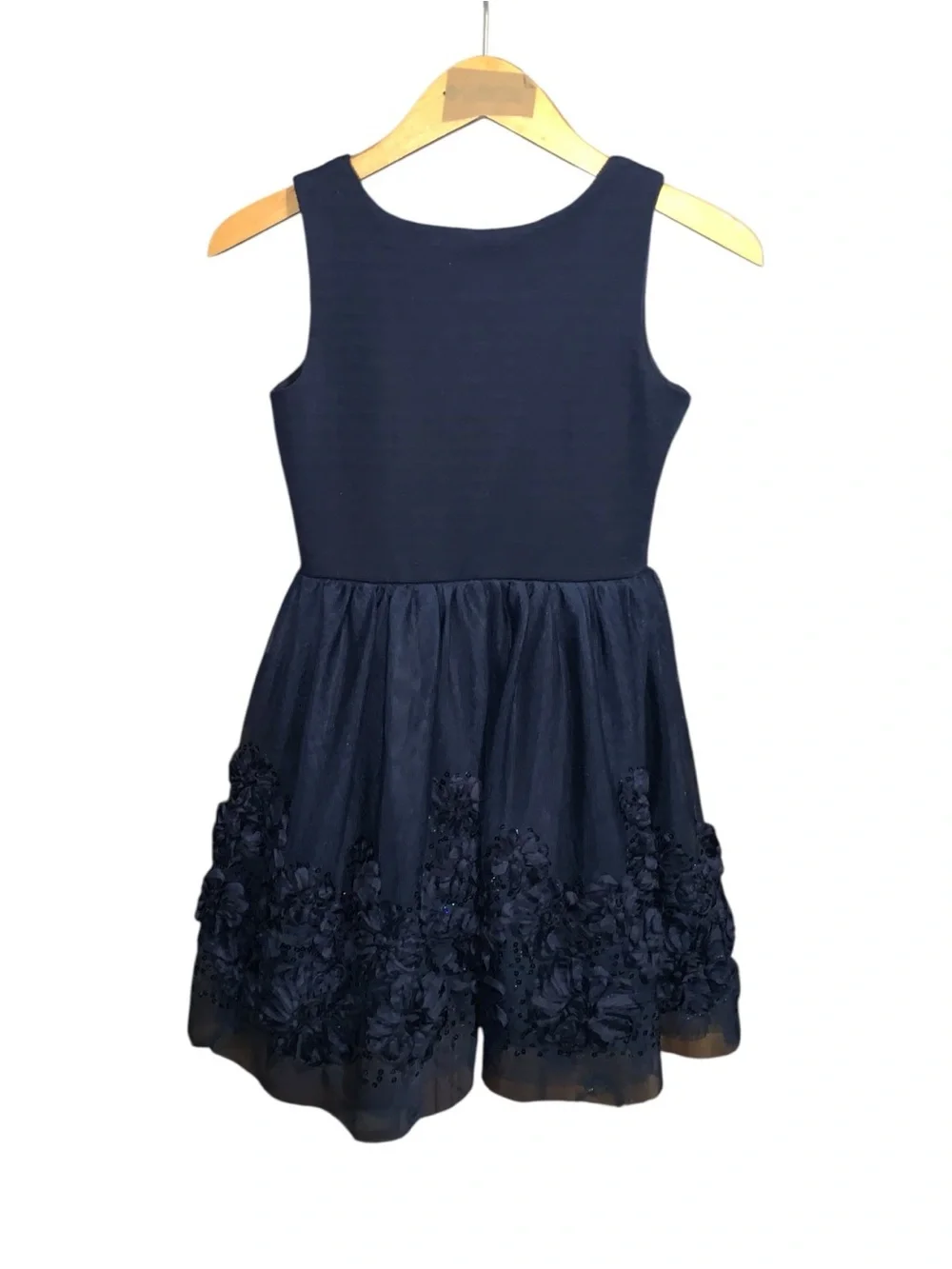 Beautees Girls Navy Blue Embroidered Tulle Party Dress Fit-N-Flare Sequined